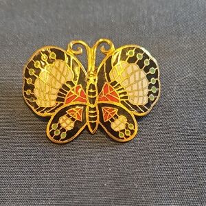 Elegant Gold and Black Butterfly Brooch